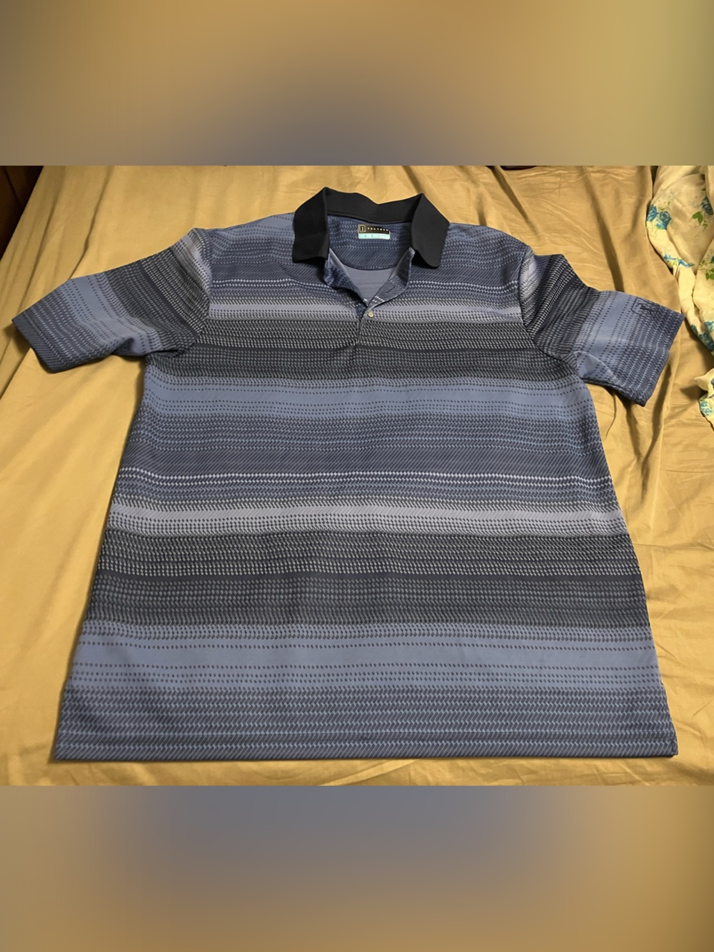 PGA Tour Navy and Light Blue Horizontal Stripe Polo